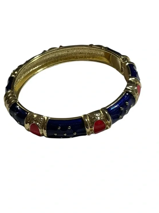 Vintage Gold-Tone Navy and Red Cloisonne Hinged Clamper Bangle Bracelet - Picture 3 of 4